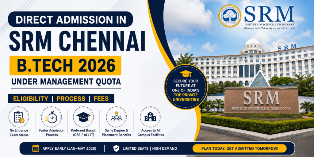 Direct Admission in SRM Chennai B.Tech 2026 under Management Quota – Eligibility, Process & Fees direct admission in srm chennai